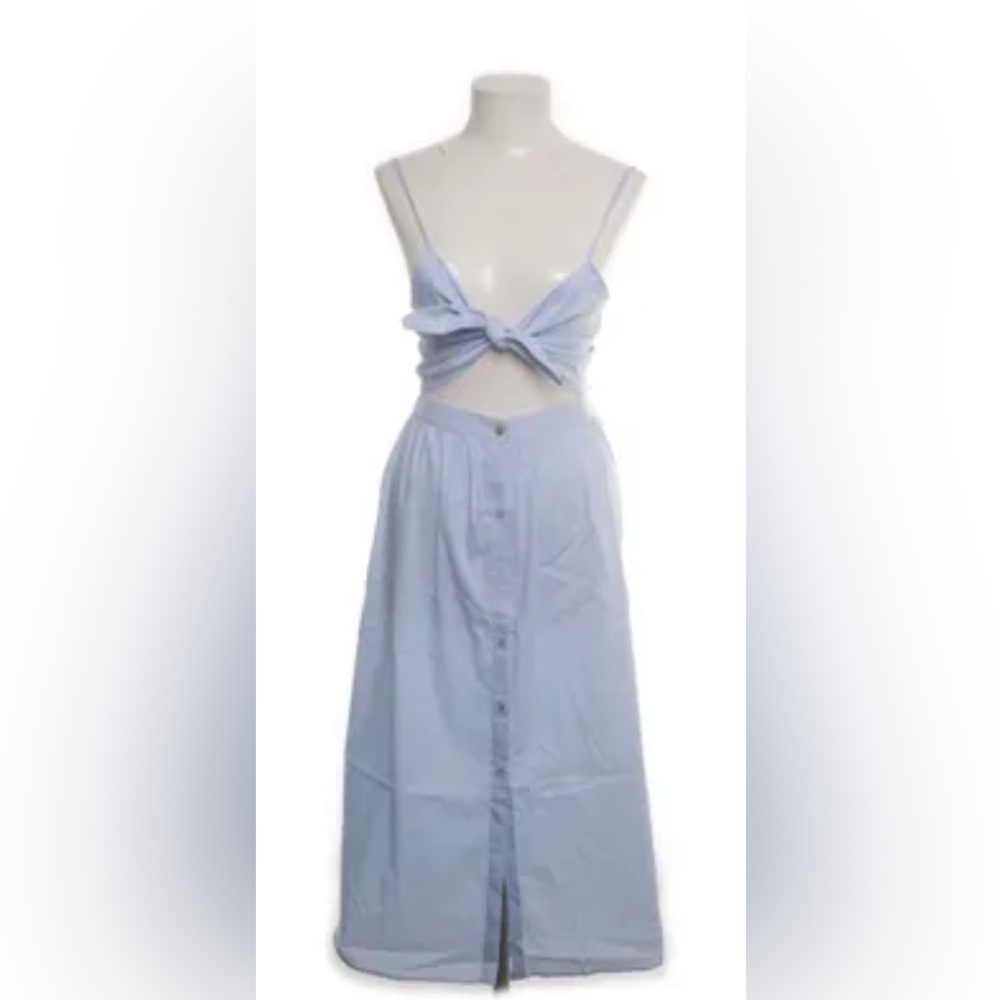 ZARA- Light Blue Striped Dress with Cut Out and Tied Front